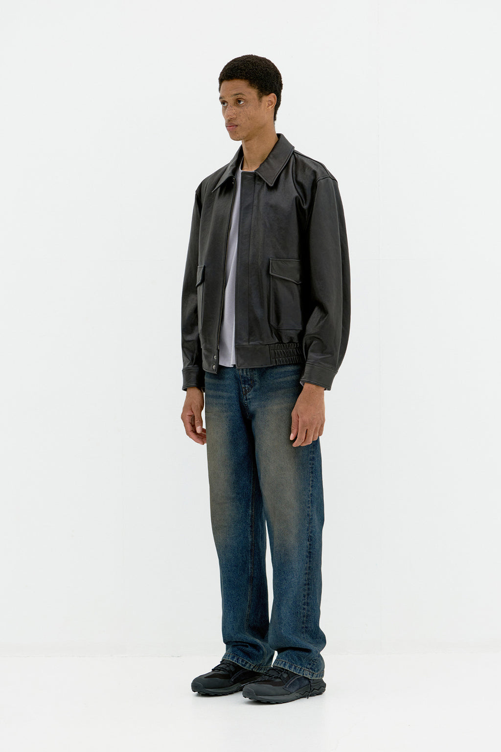 Coor - Vegetable Leather A-2 Jacket (Black) product image 3 | TRAB K-Fashion Australia