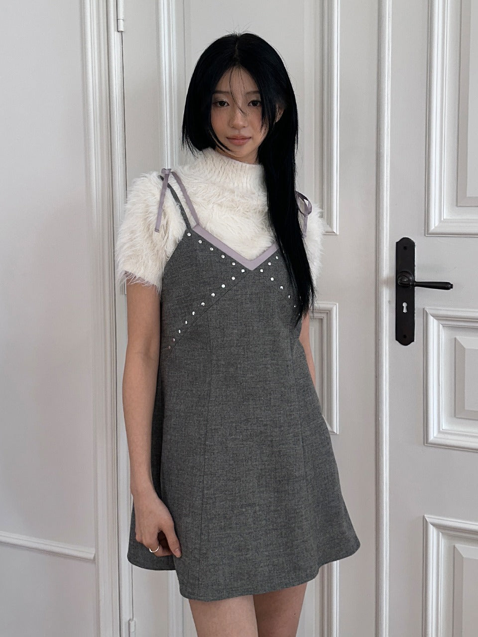 Margarin Fingers - Studs Layered Mini Dress (Grey) product image 1 | TRAB K-Fashion Australia