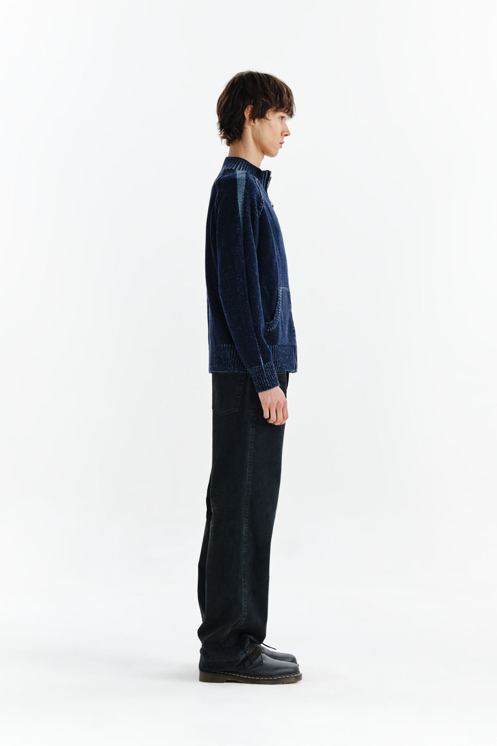 Matin Kim - Two Tone Mixed Knit Zip Up (Navy) product image 6 | TRAB K-Fashion Australia