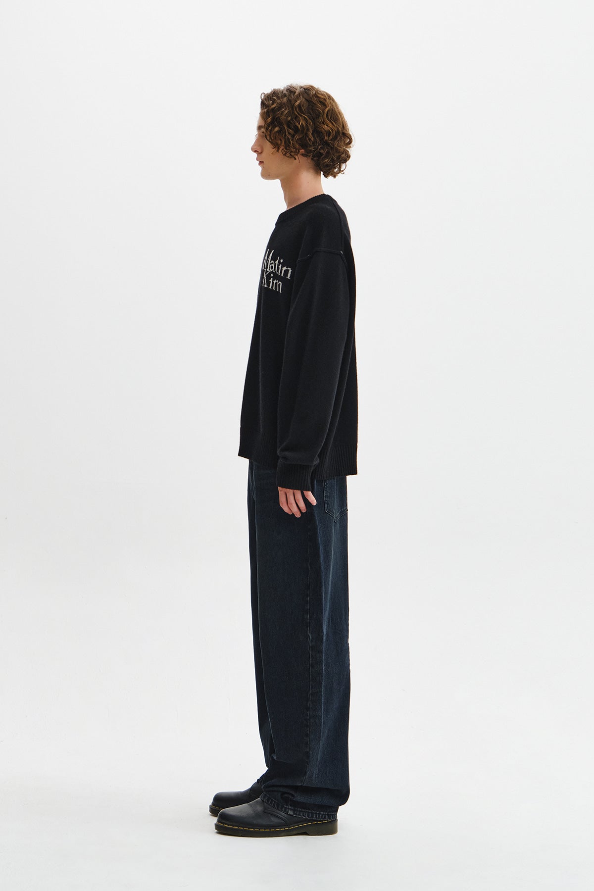 Matin Kim - Grid Logo Cashmere Blended Knit Pullover (Black) product image 8 | TRAB K-Fashion Australia