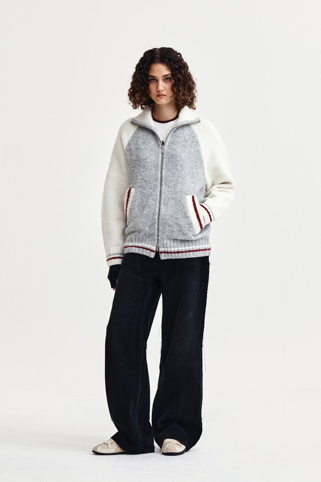 Matin Kim - High Neck Raglan Knit Zip Up (Ivory) product image 8 | TRAB K-Fashion Australia