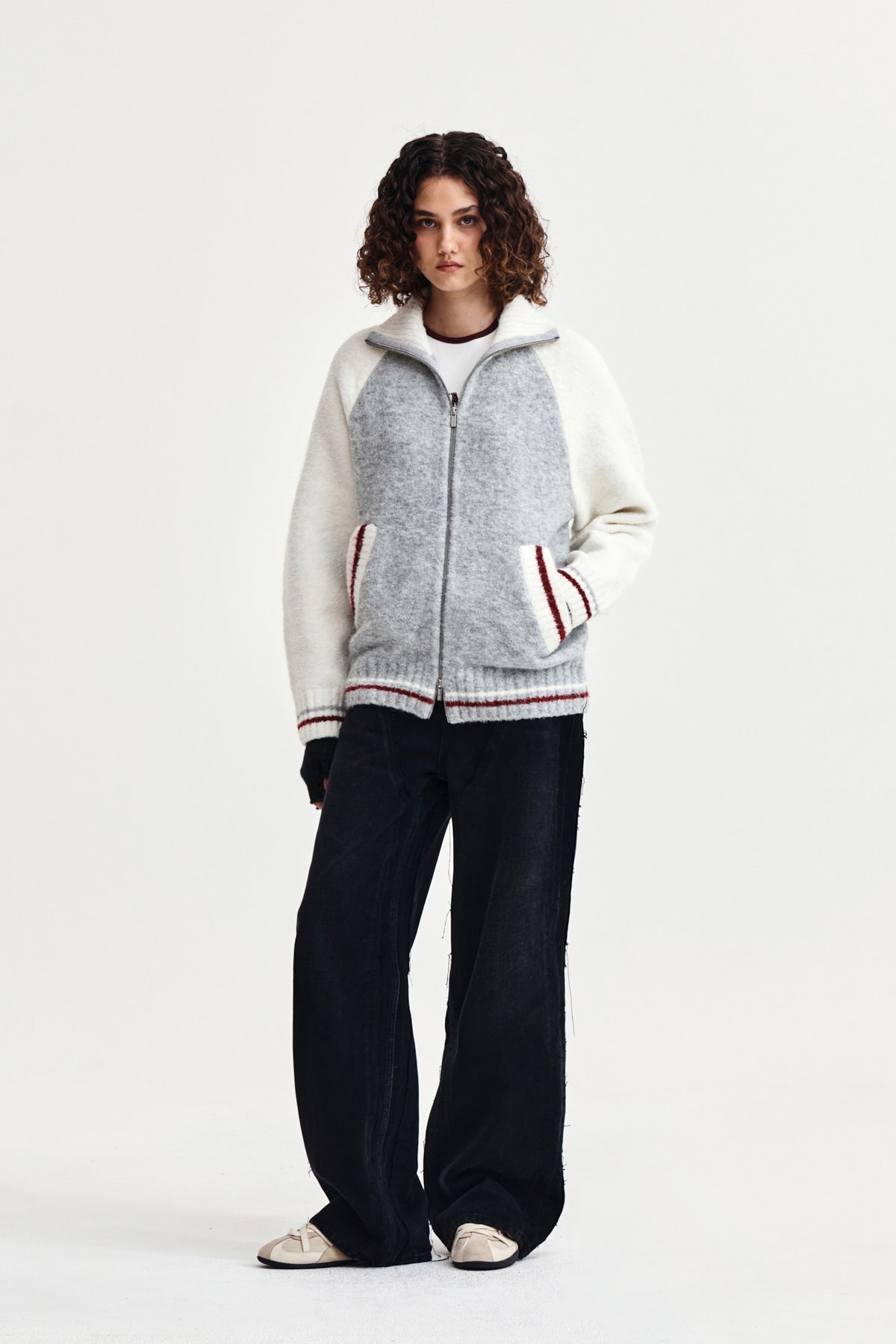 Matin Kim - High Neck Raglan Knit Zip Up (Ivory) product image 8 | TRAB K-Fashion Australia