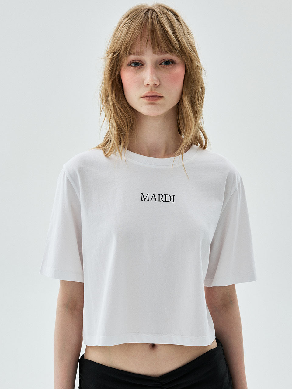 Mardi Mercredi - Cropped Basic Tshirt Mardi Serif Logo (White) product image 1 | TRAB K-Fashion Australia