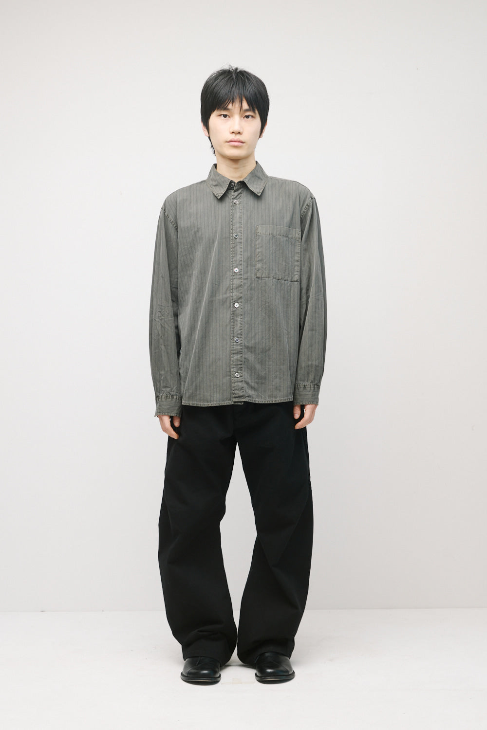 Hatchingroom - Museum Shirt Stripe (Dyed Khaki Grey) product image 3 | TRAB K-Fashion Australia