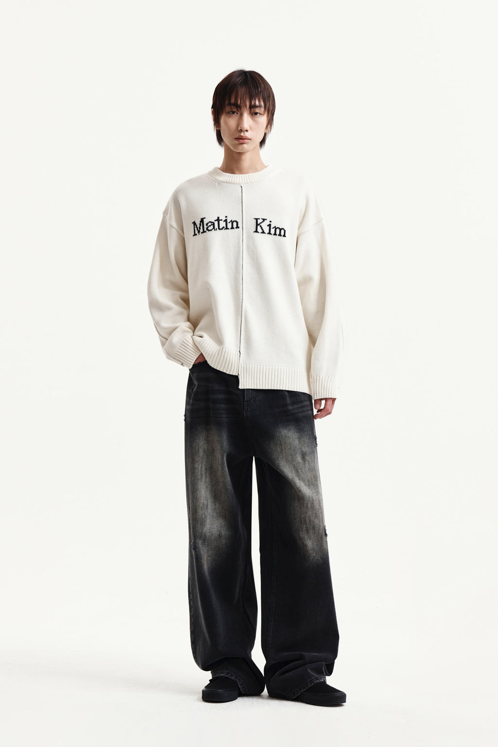 Matin Kim - Asymmetric Logo Knit Pullover (Ivory) product image 13 | TRAB K-Fashion Australia
