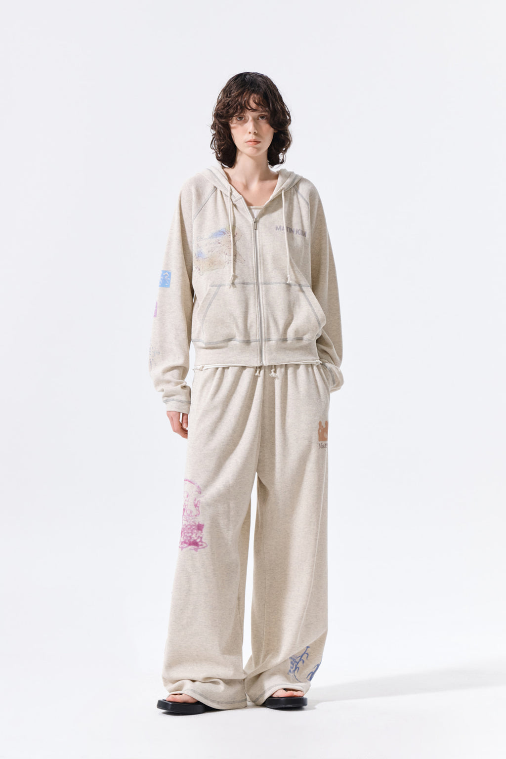 Matin Kim - Sketch Graffiti Waffle Hoody Zip Up (Light Beige) product image 11 | TRAB K-Fashion Australia