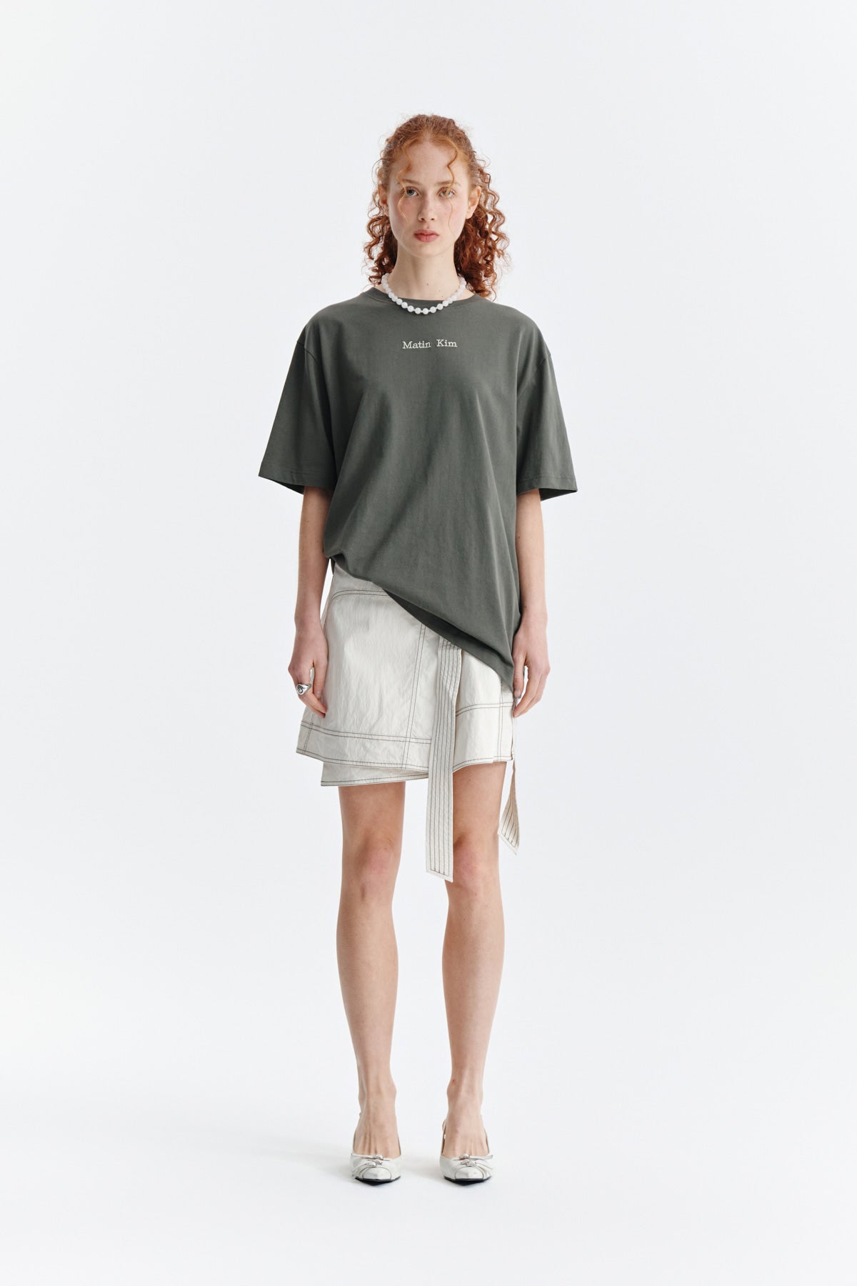 Matin Kim - Embroidery Small Logo Oversize Top (Khaki) product image 5 | TRAB K-Fashion Australia