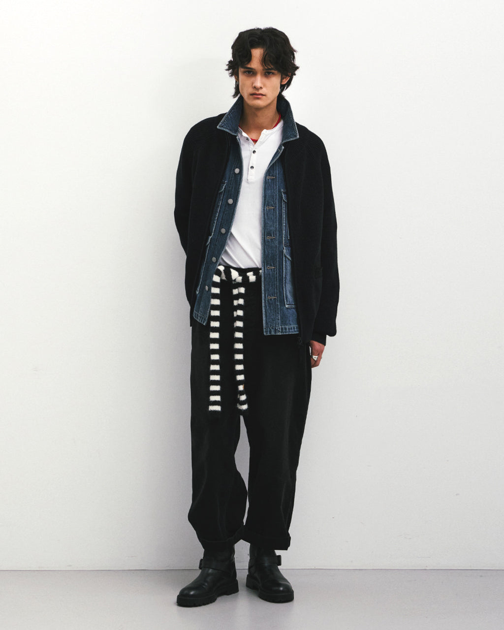 Eastlogue - Leather Patch Drivers Zip-up Knit (Black) product image 4 | TRAB K-Fashion Australia