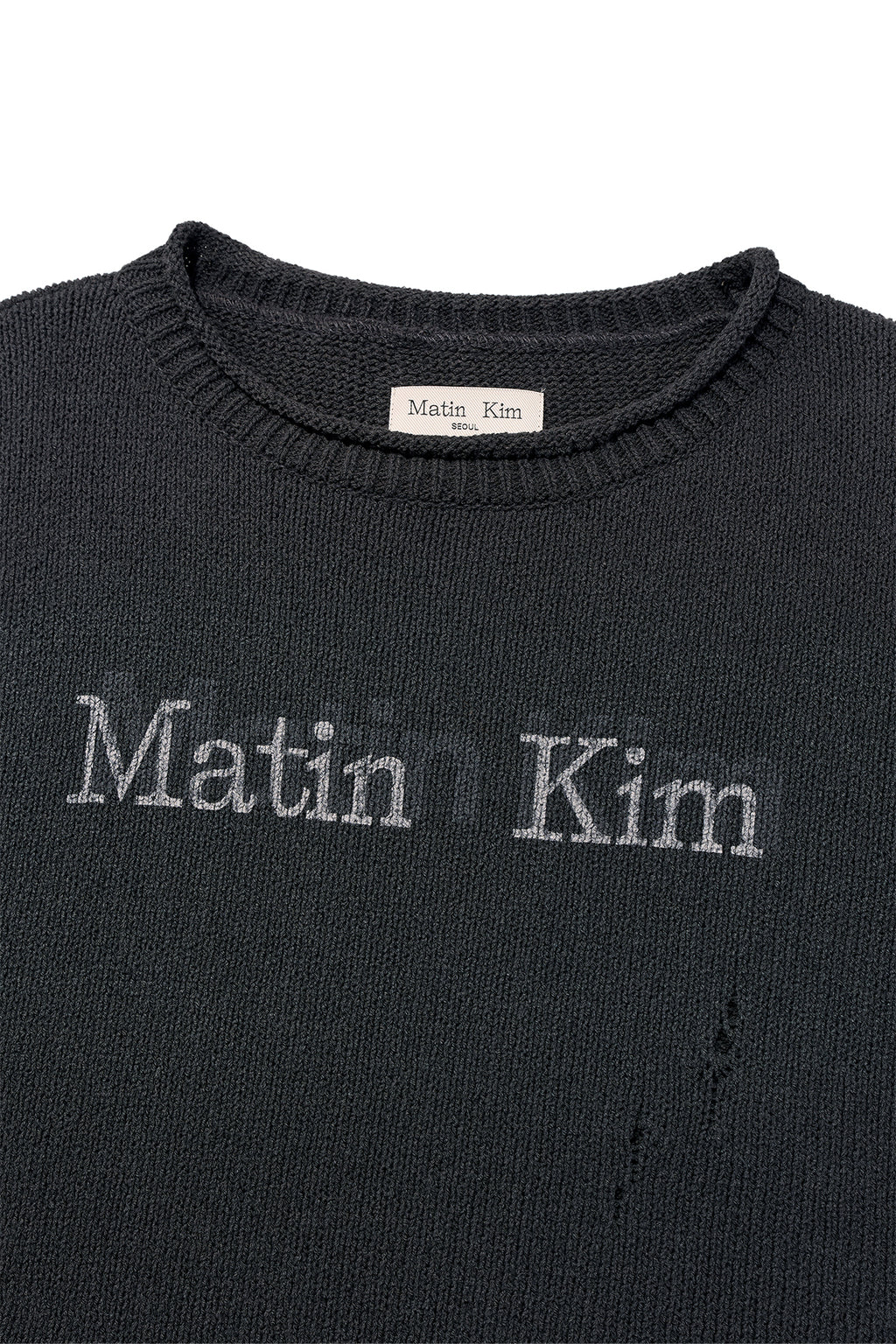 Matin Kim - Crack Logo Vintage Knit Pullover (Charcoal) product image 3 | TRAB K-Fashion Australia