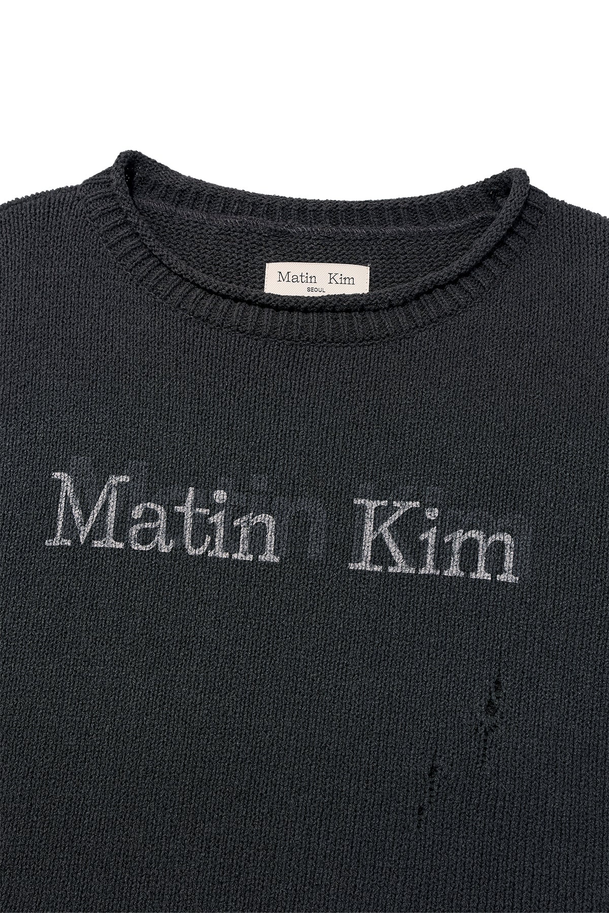 Matin Kim - Crack Logo Vintage Knit Pullover (Charcoal) product image 3 | TRAB K-Fashion Australia