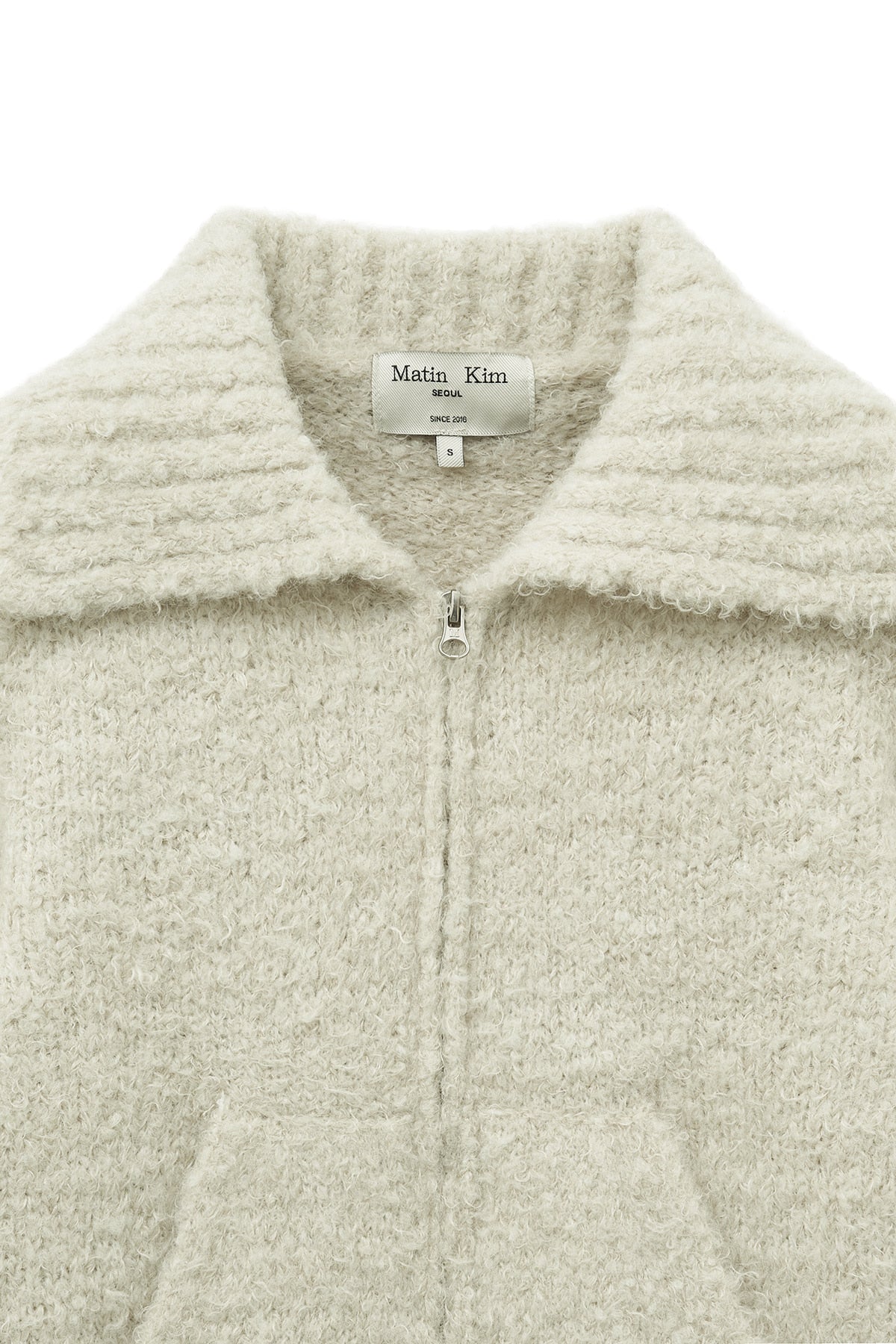 Matin Kim - Boucle Knit Zip Up Cardigan (Light Beige) product image 4 | TRAB K-Fashion Australia