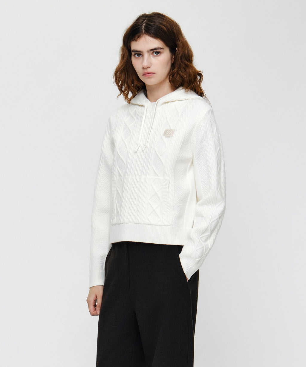 Marithe & Francois Girbaud - Micro Classic Logo Cable Hooded Knit (White) product image 2 | TRAB K-Fashion Australia