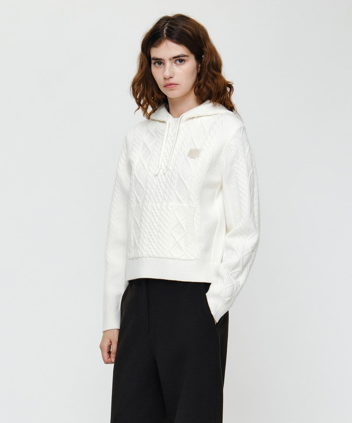 Marithe & Francois Girbaud - Micro Classic Logo Cable Hooded Knit (White) product image 2 | TRAB K-Fashion Australia