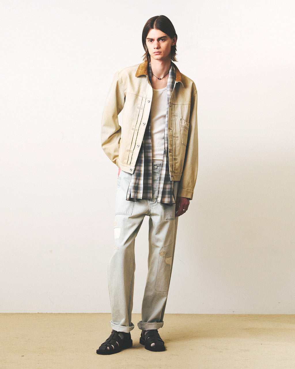 Eastlogue - Pattern Scarf (Beige & Blue Check) product image 1 | TRAB K-Fashion Australia