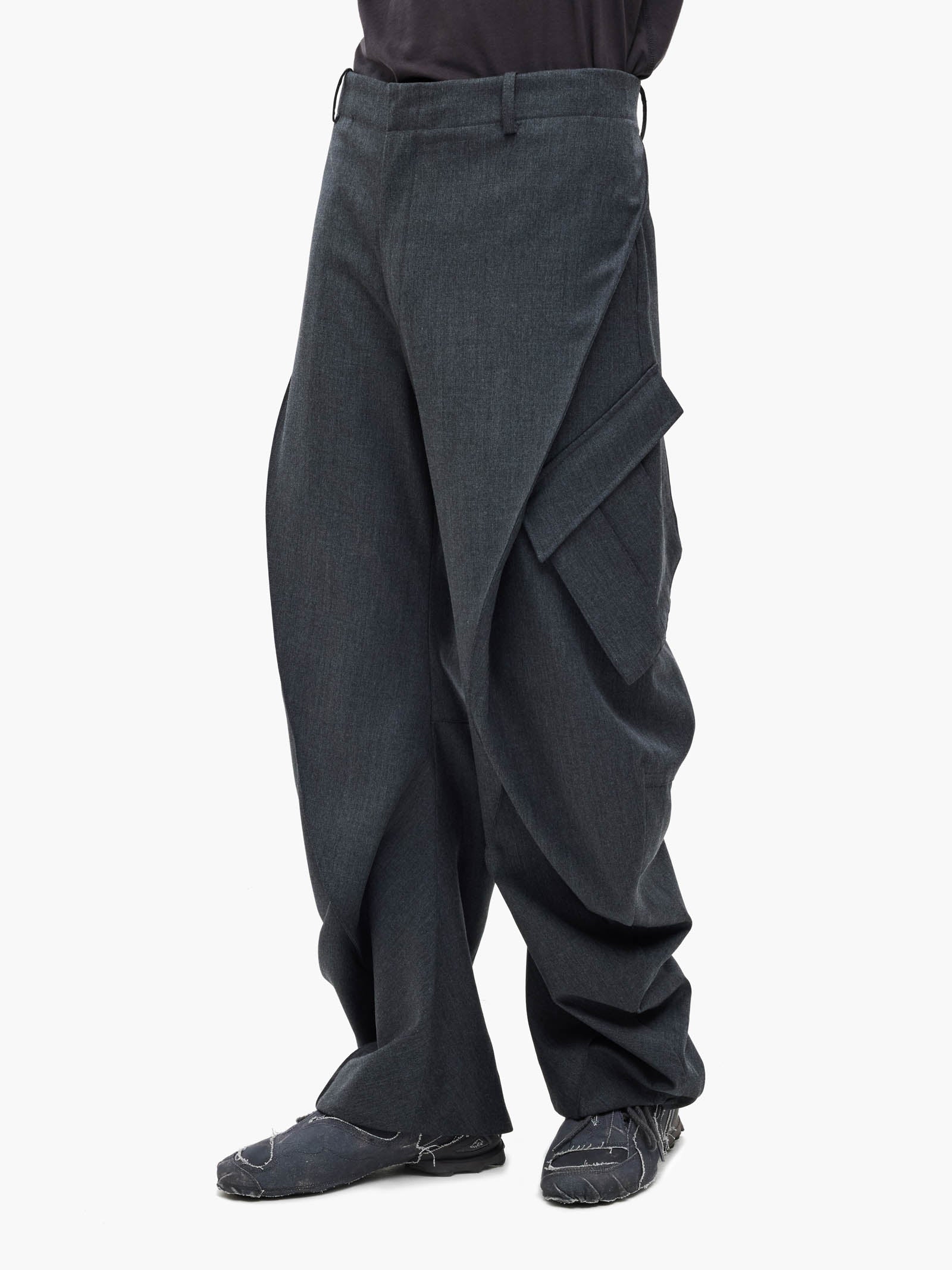 Jiyong Kim - Curved Multi Pocket Trousers (Grey) product image 4 | TRAB K-Fashion Australia
