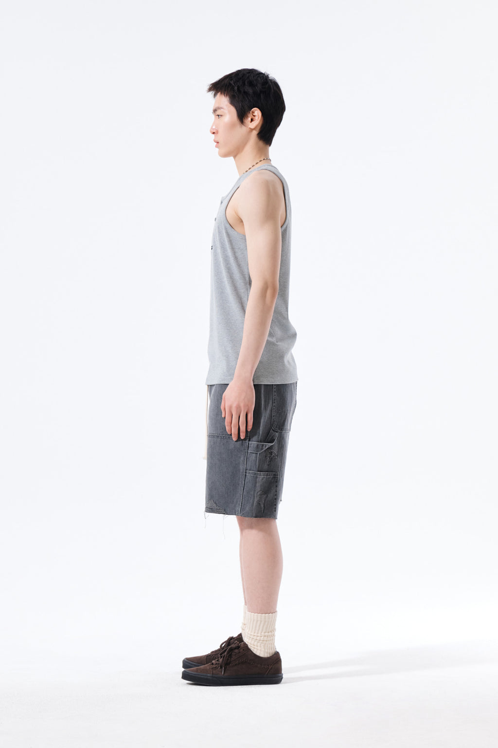 Matin Kim - Sleeveless Henley Top (Grey) product image 7 | TRAB K-Fashion Australia