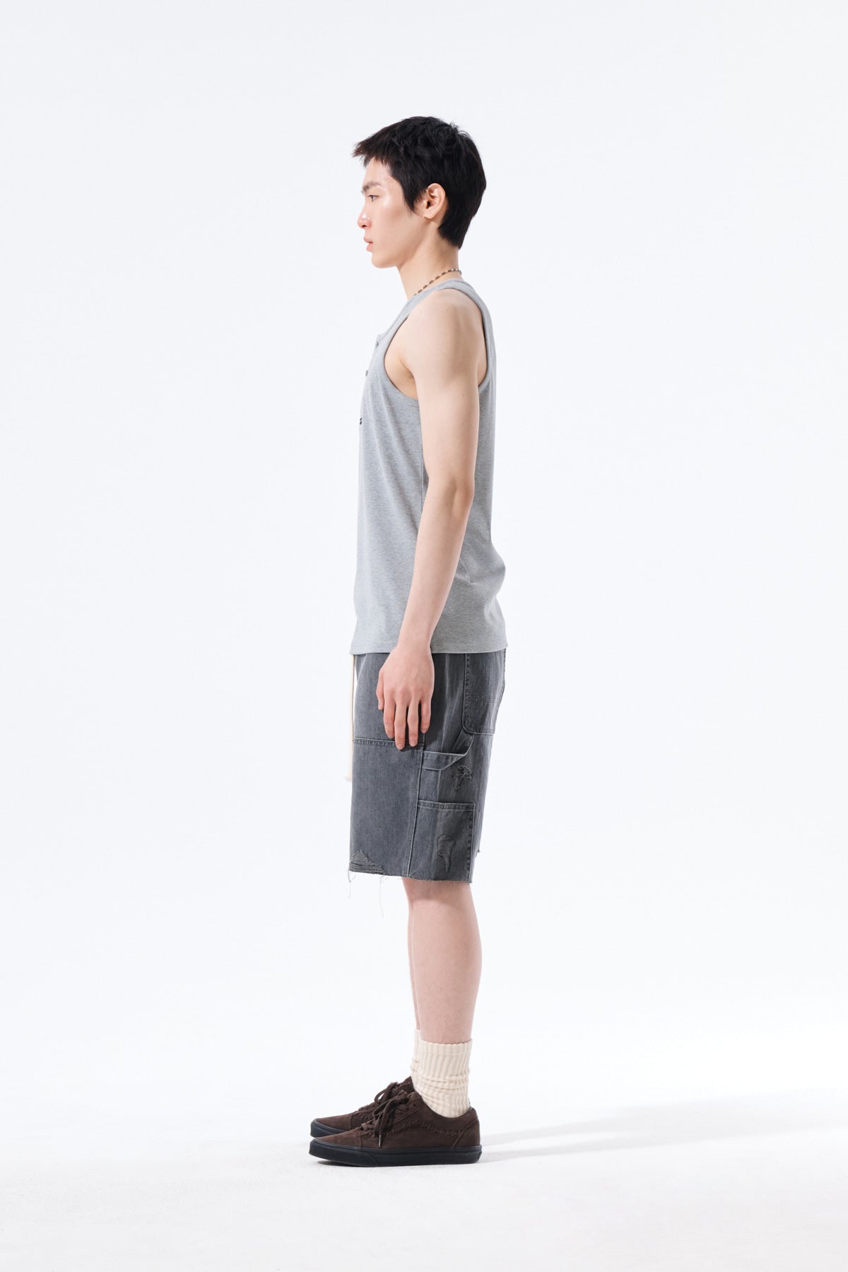 Matin Kim - Sleeveless Henley Top (Grey) product image 7 | TRAB K-Fashion Australia
