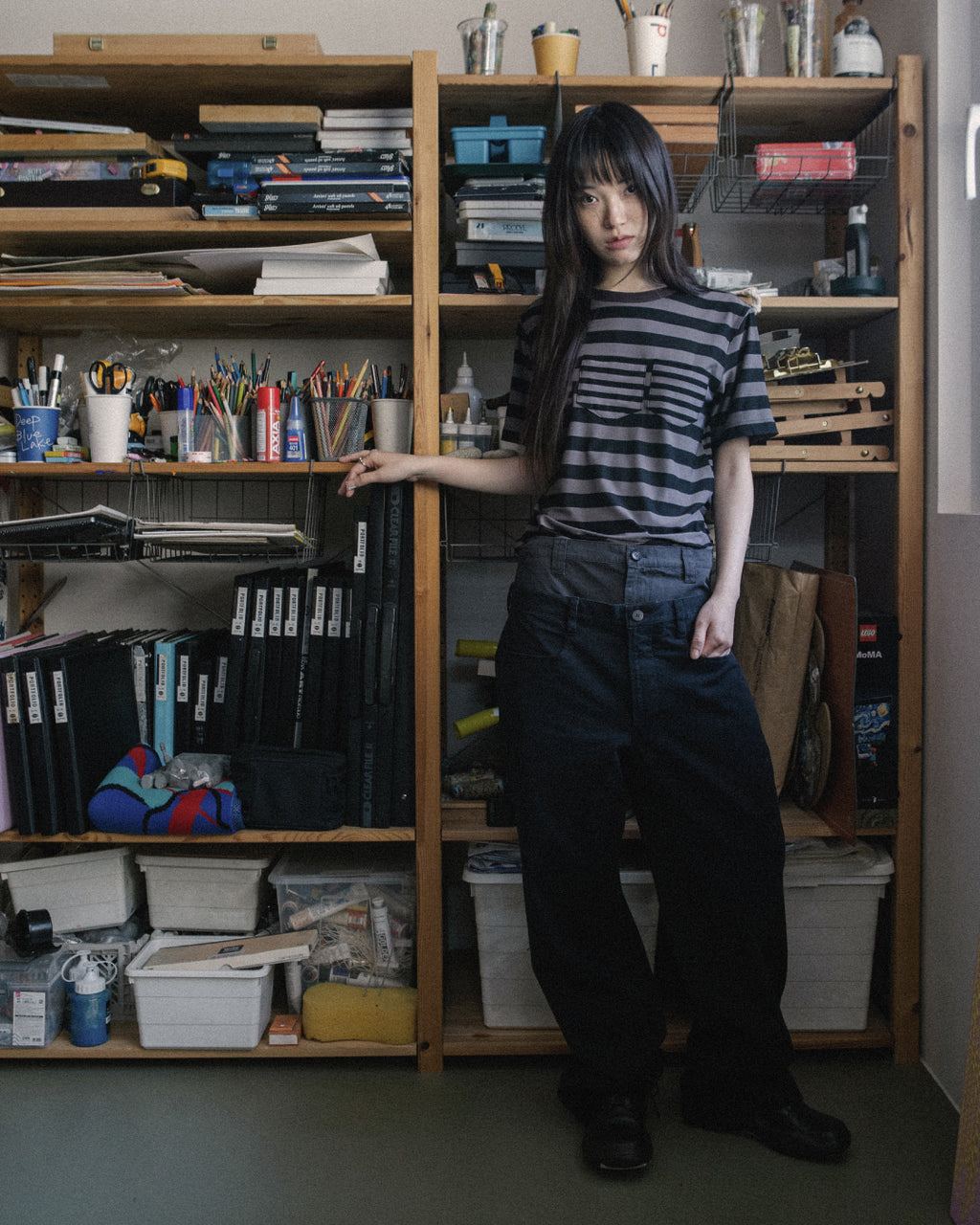 Hatchingroom - Triple Pocket Tee Stripe (Brown Charcoal) product image 8 | TRAB K-Fashion Australia
