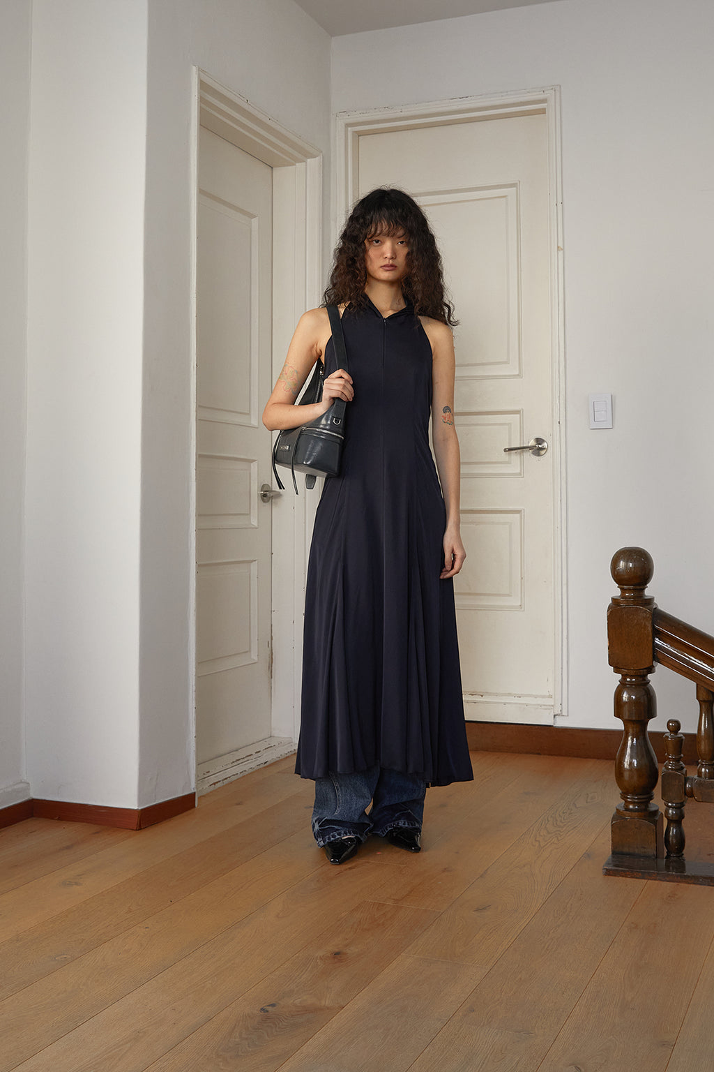 Matin Kim - Back String Hoody Maxi Dress (Dark Navy) product image 15 | TRAB K-Fashion Australia