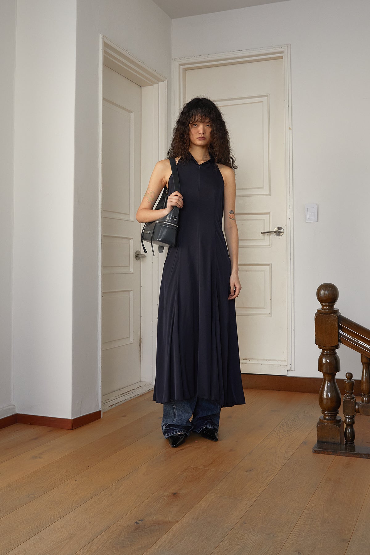 Matin Kim - Back String Hoody Maxi Dress (Dark Navy) product image 15 | TRAB K-Fashion Australia