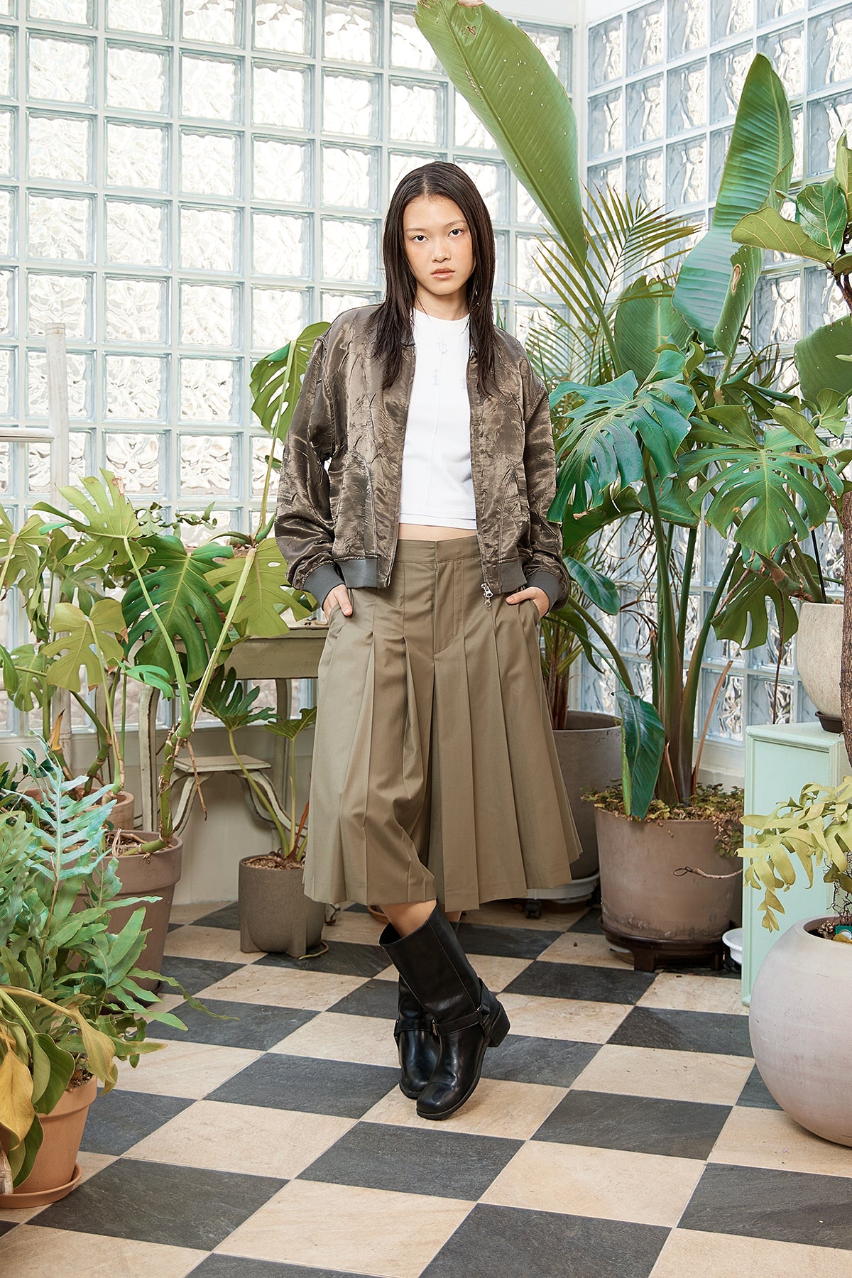 Matin Kim - Back Logo Crinkle Blouson (Khaki) product image 9 | TRAB K-Fashion Australia