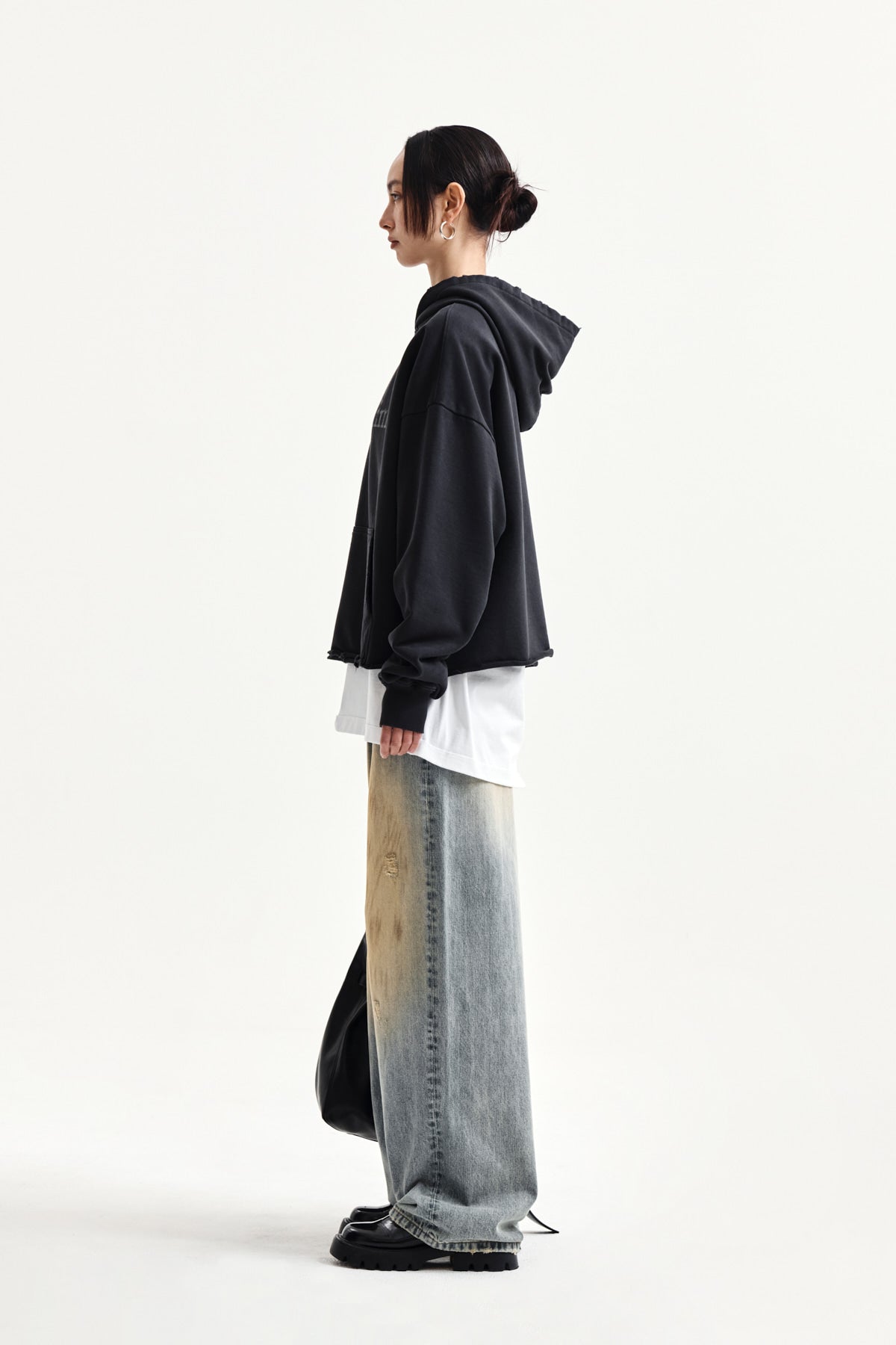 Matin Kim - Raw Edge Hem Sweat Hoody (Charcoal) product image 6 | TRAB K-Fashion Australia