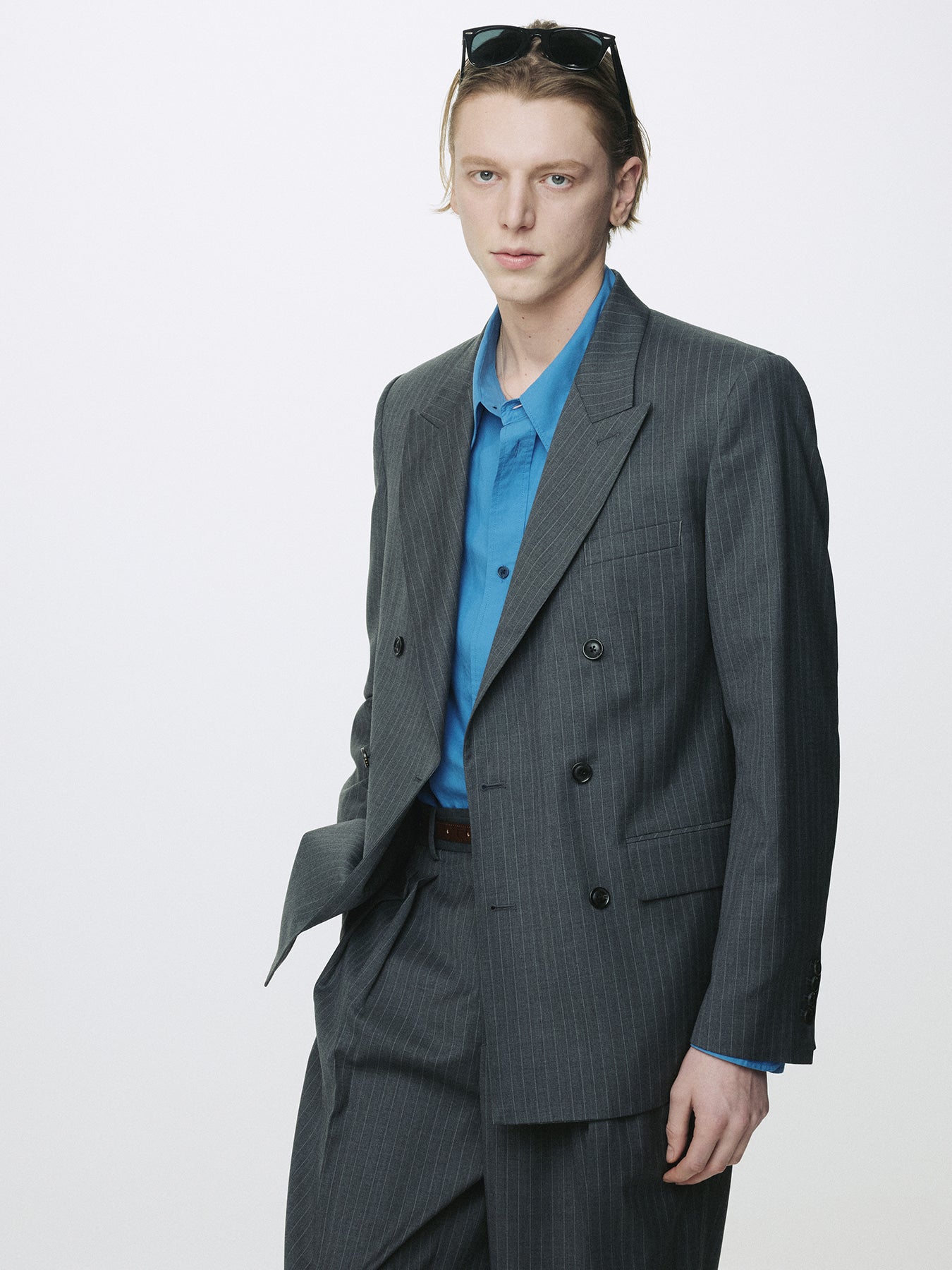 Tonywack - Striped Wool Double-Breasted Tailored Jacket (Grey Stripe) product image 6 | TRAB K-Fashion Australia