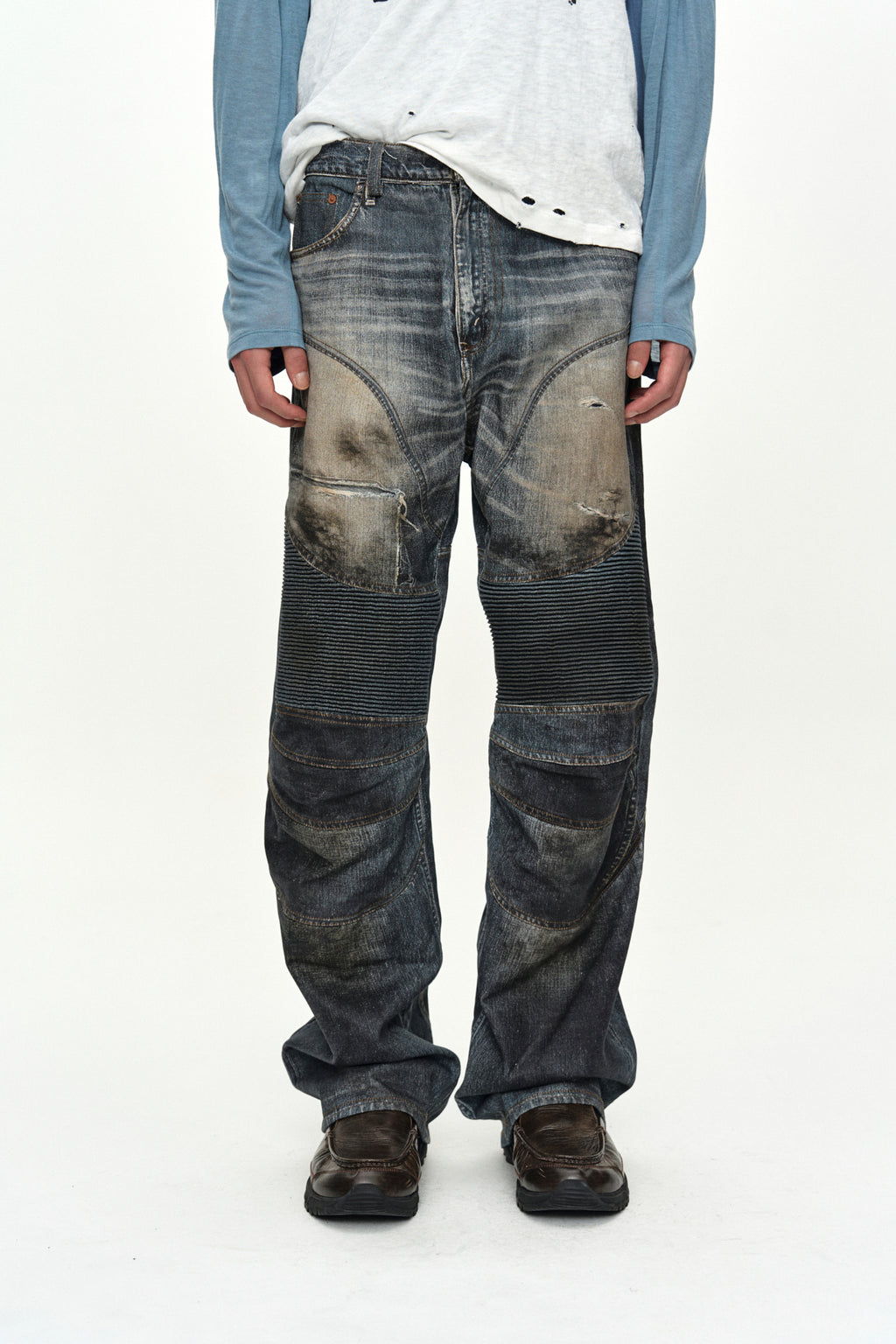 Andersson Bell - [Pre-Order – Ships August 7] Denim Trompe-L'oeil Graphic Biker Jeans (Mid Blue) product image 4 | TRAB K-Fashion Australia