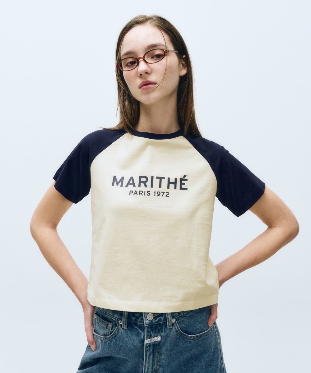 Marithe & Francois Girbaud - Regular Logo Raglan Crop Tee (Navy) product image 1 | TRAB K-Fashion Australia