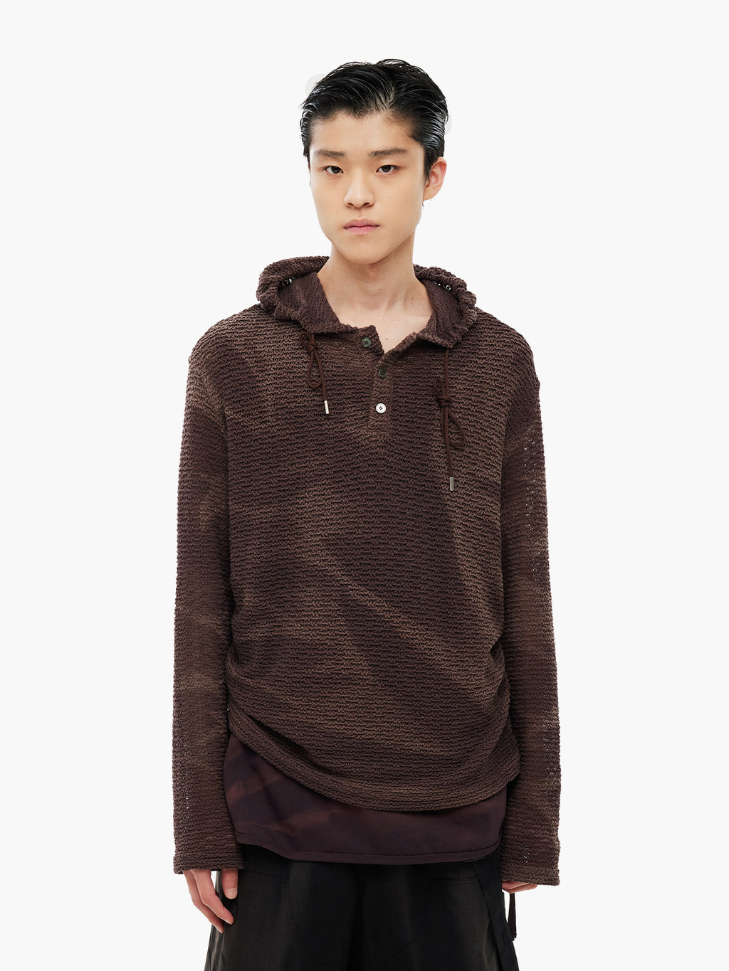 Jiyong Kim - Sun-Bleached Layered Net Hoodie (Burgundy) product image 2 | TRAB K-Fashion Australia