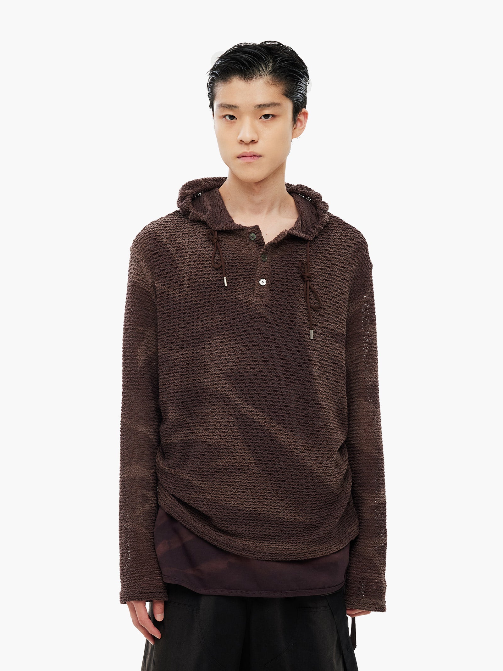 Jiyong Kim - Sun-Bleached Layered Net Hoodie (Burgundy) product image 2 | TRAB K-Fashion Australia