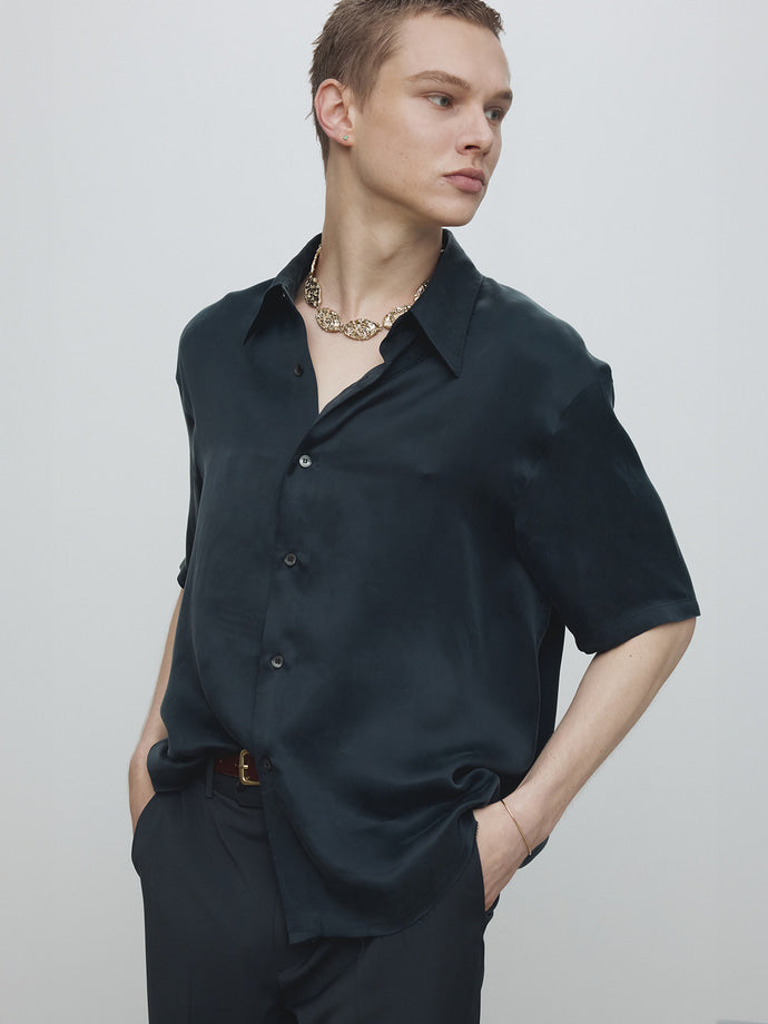 Tonywack - Fluid Cupro Shirt (Japanese Fabric) (Navy) product image 4 | TRAB K-Fashion Australia