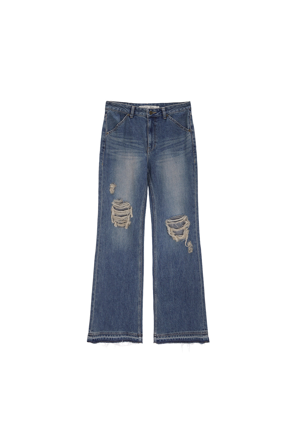 Matin Kim - Semi Boots Cut Damage Denim Pants (Blue) product image 1 | TRAB K-Fashion Australia
