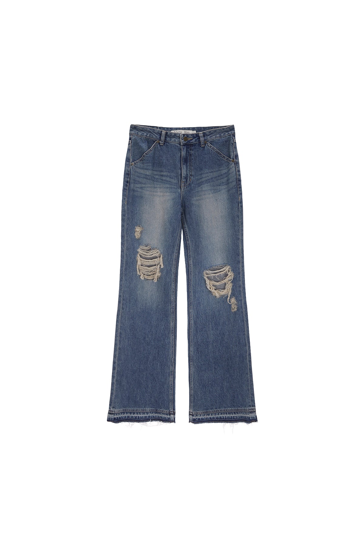 Matin Kim - Semi Boots Cut Damage Denim Pants (Blue) product image 1 | TRAB K-Fashion Australia