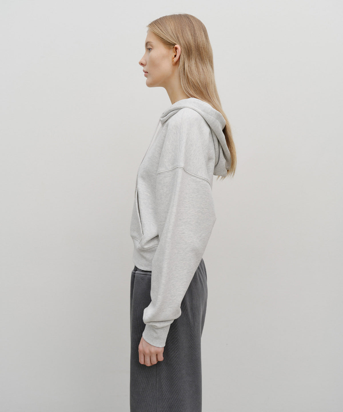 Marithe & Francois Girbaud - Small Classic Logo Crop Hoodie (Light Heather Gray) product image 2 | TRAB K-Fashion Australia
