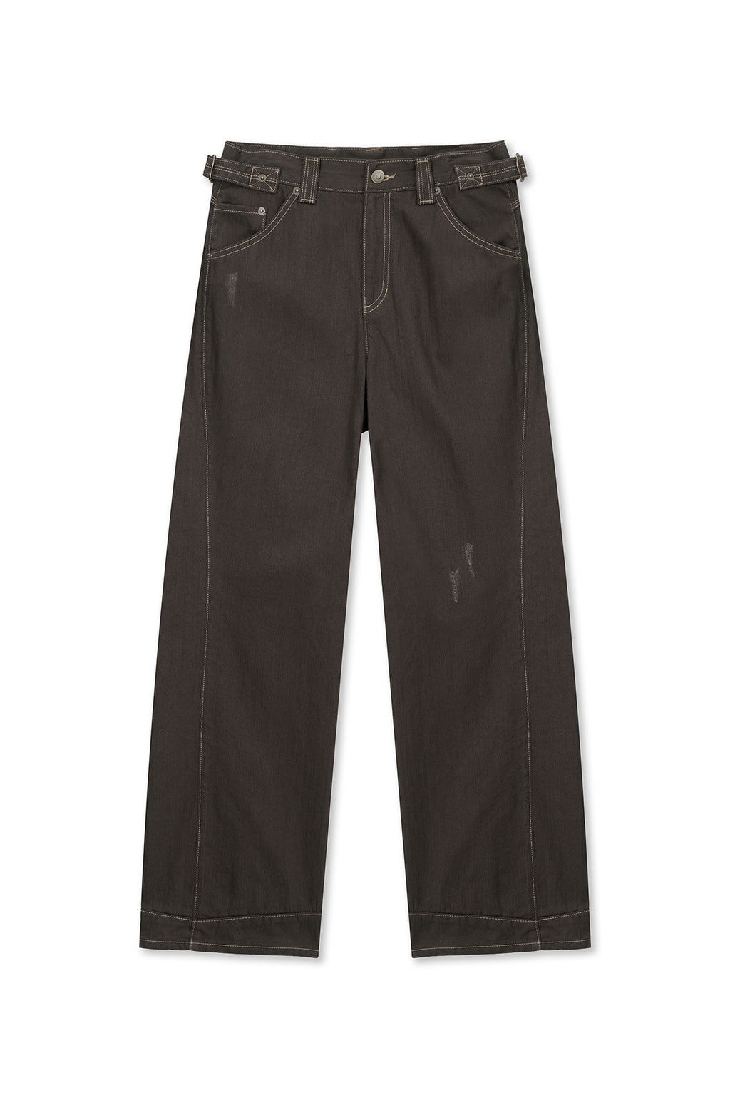 Matin Kim - Waist Buckle Stitch Point Twill Denim Pants (Brown) product image 1 | TRAB K-Fashion Australia