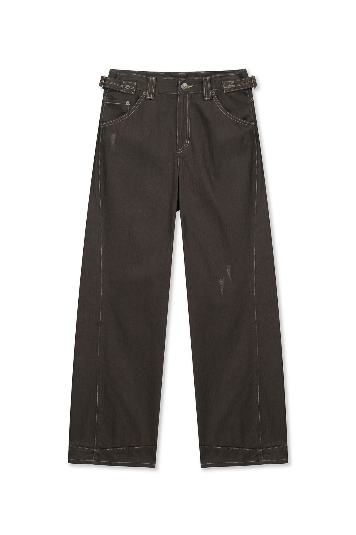 Matin Kim - Waist Buckle Stitch Point Twill Denim Pants (Brown) product image 1 | TRAB K-Fashion Australia