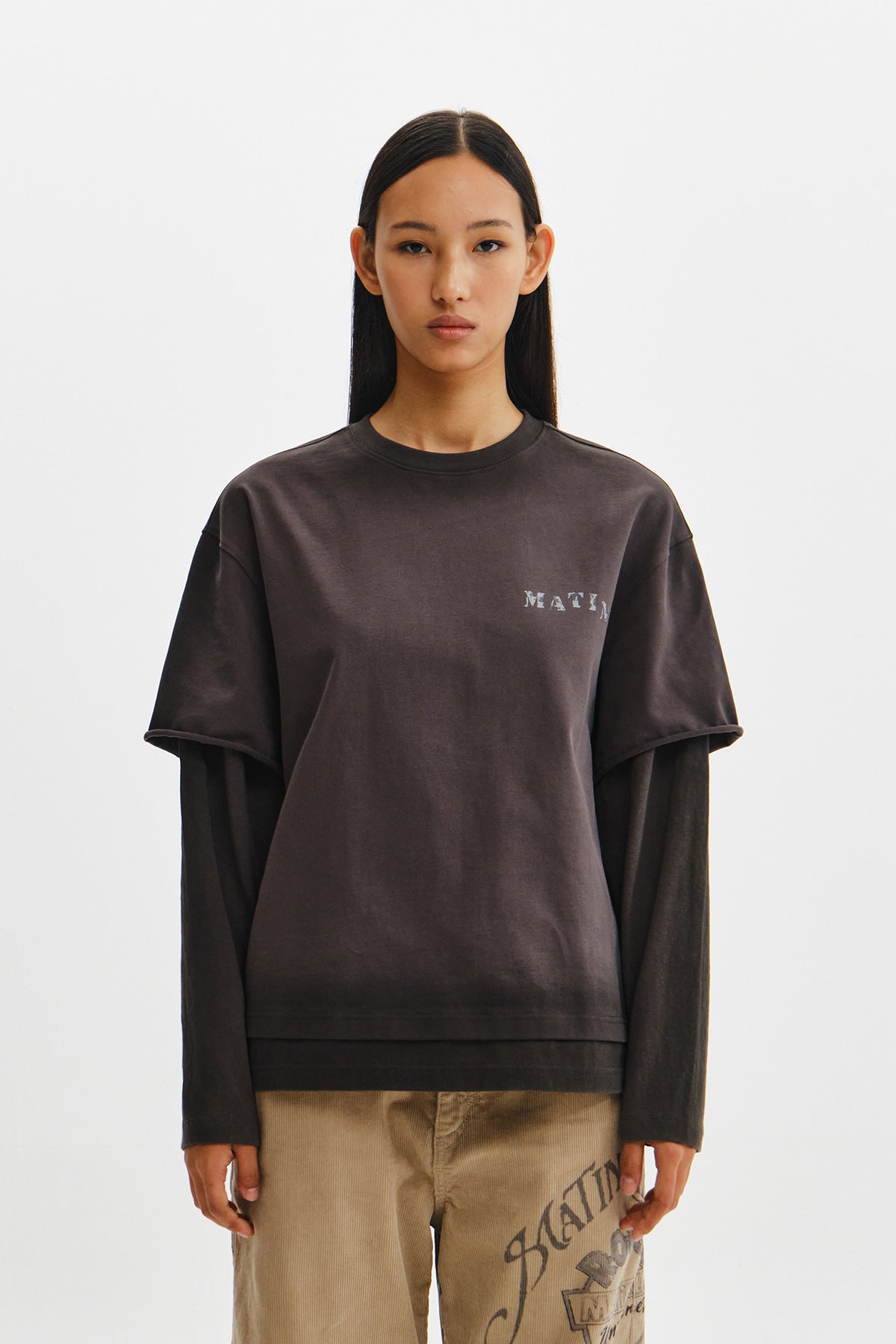 Matin Kim - Dust Washed Logo Layered Top (Charcoal) product image 12 | TRAB K-Fashion Australia