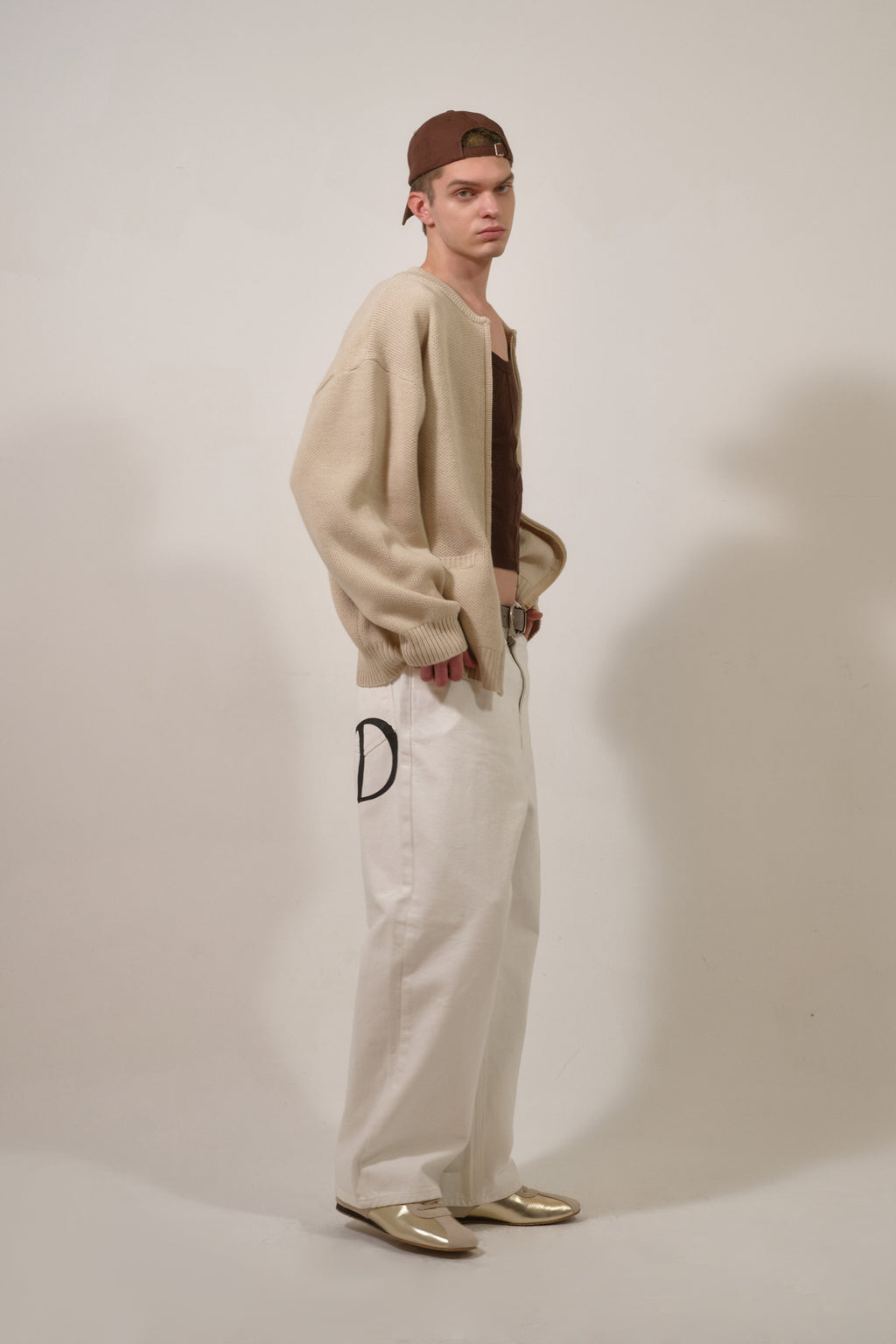Deinet - D Jacquard Long Knit Zip-Up (Beige) product image 11 | TRAB K-Fashion Australia
