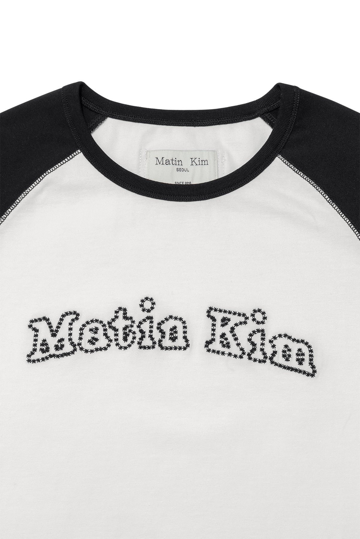 Matin Kim - Flower Stitch Raglan Logo Top (Black) product image 3 | TRAB K-Fashion Australia