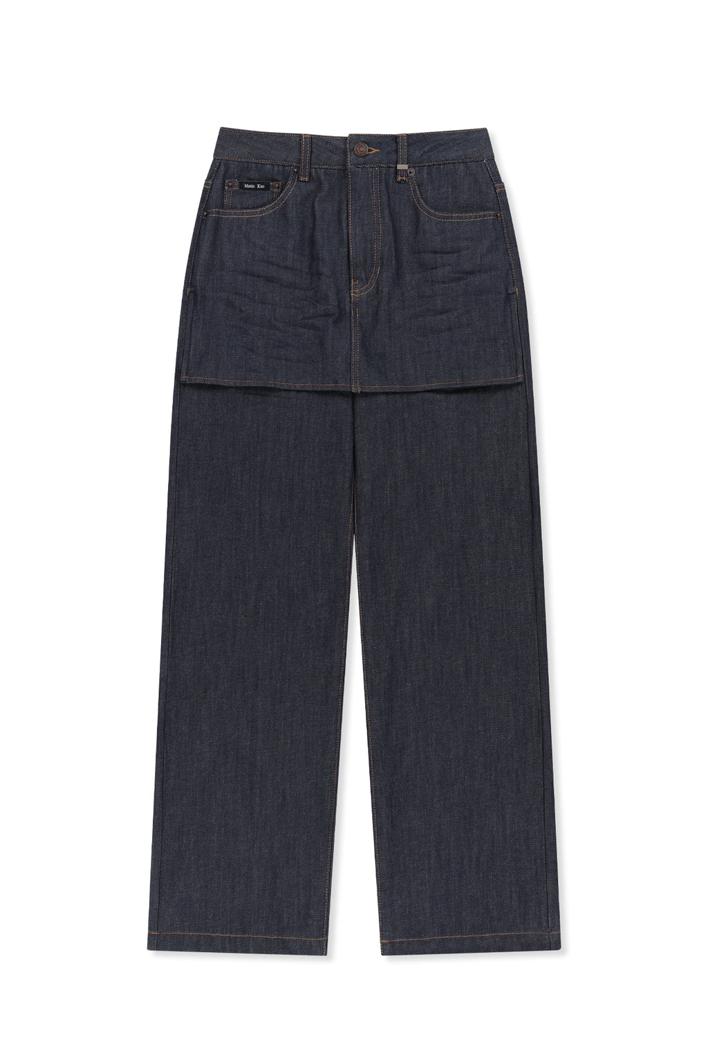 Matin Kim - Skirt Overlay Denim Pants (Dark Navy) product image 1 | TRAB K-Fashion Australia