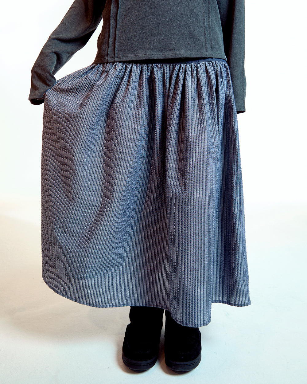 Coyseio - Double Button Stripe Skirt (Navy) product image 6 | TRAB K-Fashion Australia