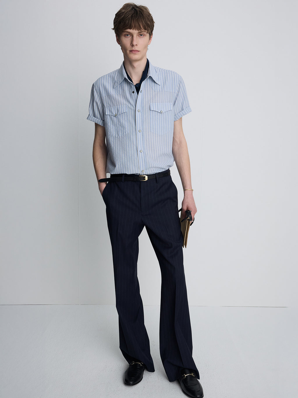 Tonywack - Striped Cotton Blend Western Shirt (Sky Blue) product image 1 | TRAB K-Fashion Australia