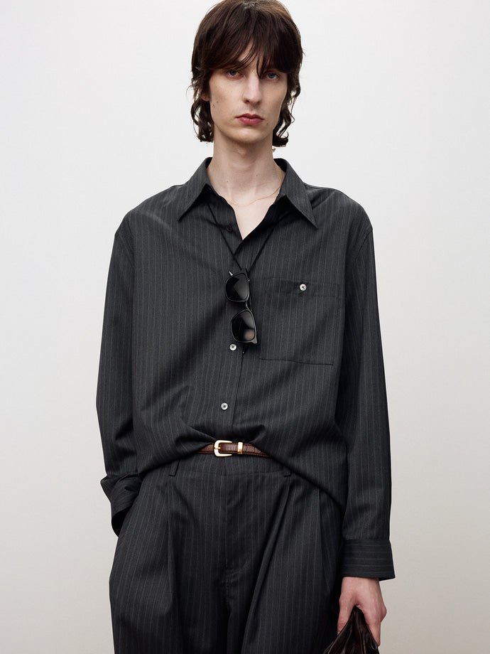 Tonywack - Wool Striped Relaxed Shirt (Grey Pinstripe) product image 7 | TRAB K-Fashion Australia