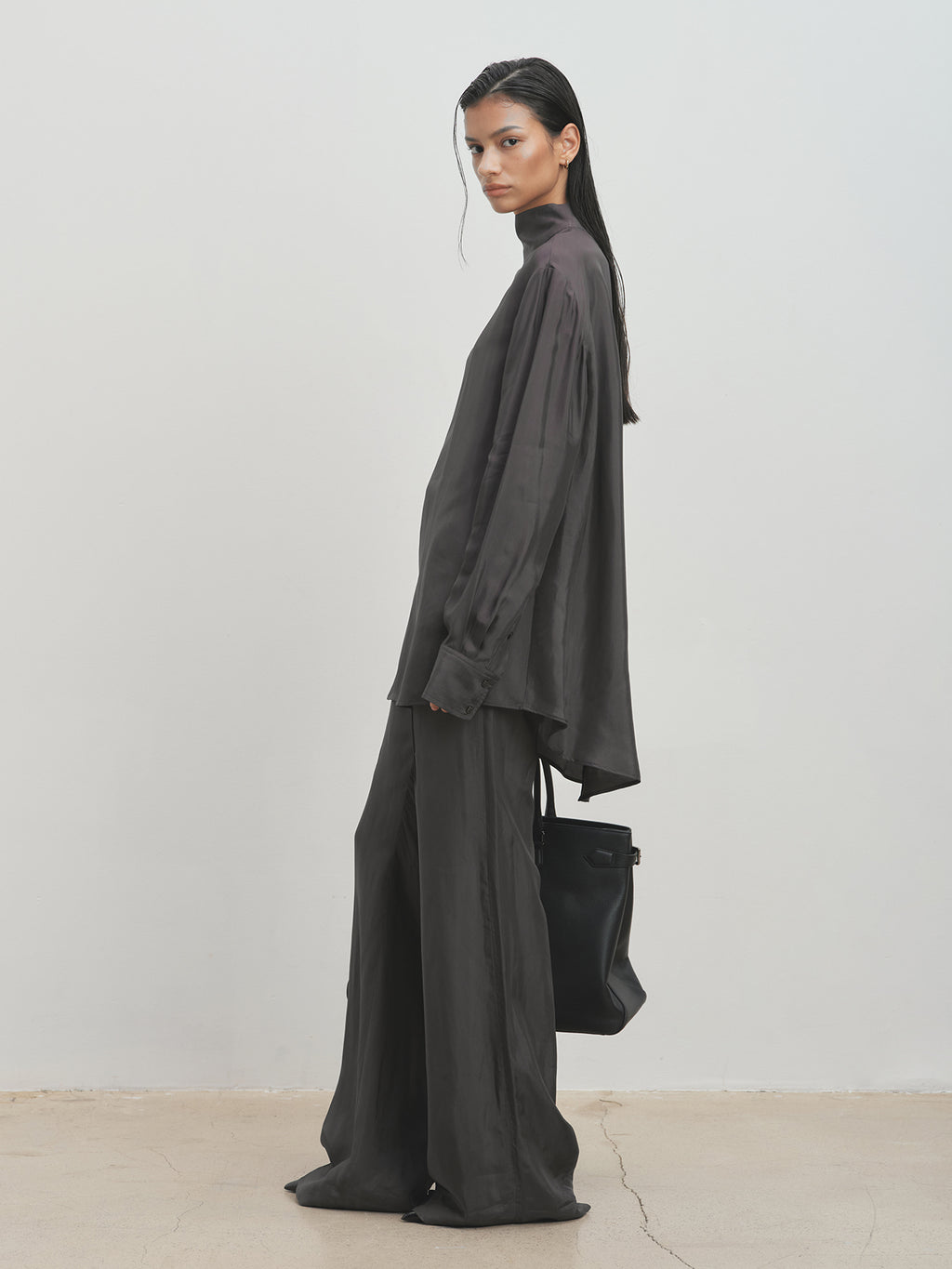 Tonywack - Liquid Flared Tailored Trousers (Grey Khaki) product image 2 | TRAB K-Fashion Australia