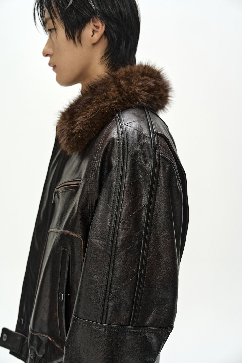Andersson Bell - Buffalo Leather Bomber Jacket (Dark Brown) product image 13 | TRAB K-Fashion Australia