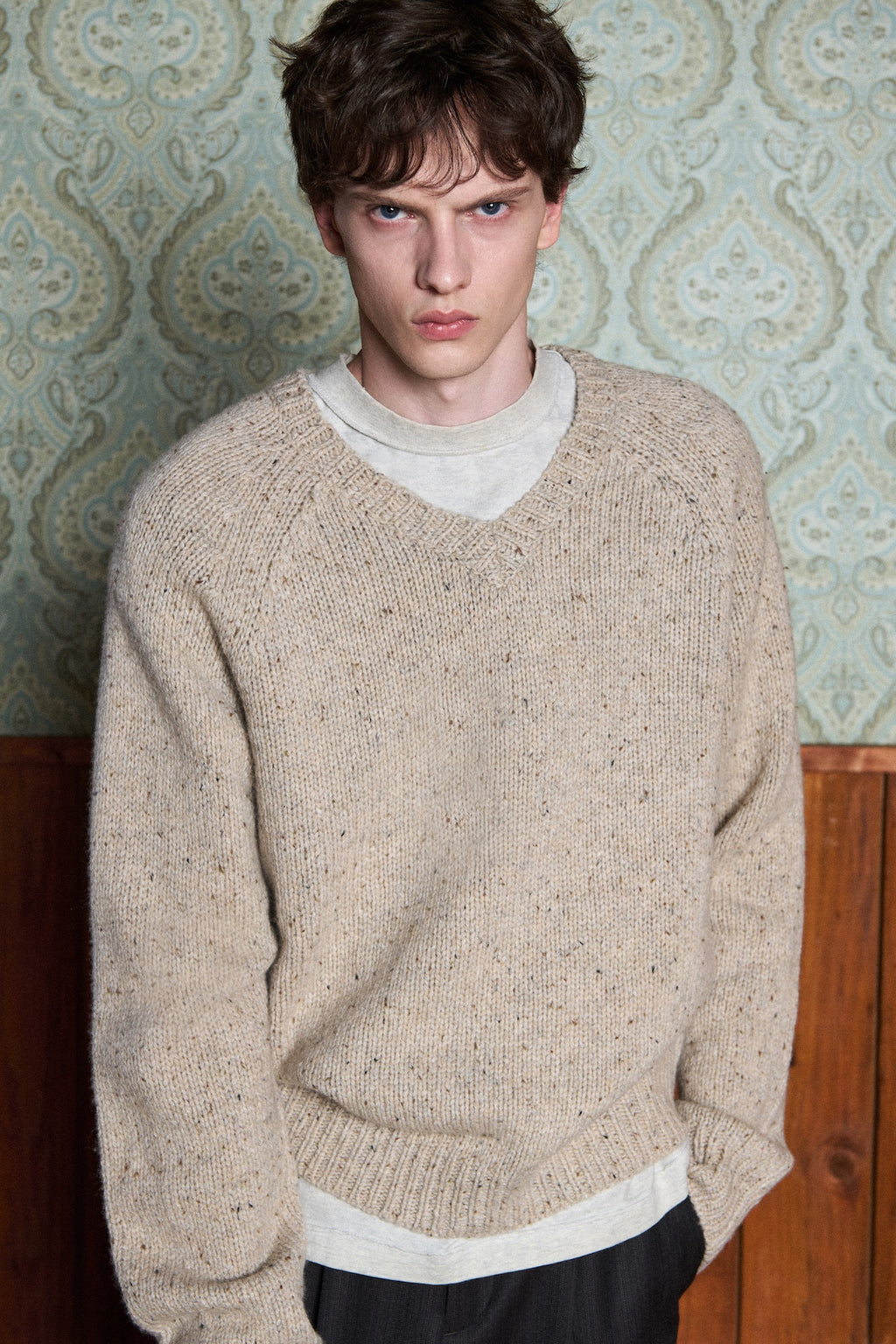 STU - Super Fine Wool V-neck Knit (Sand) product image 11 | TRAB K-Fashion Australia
