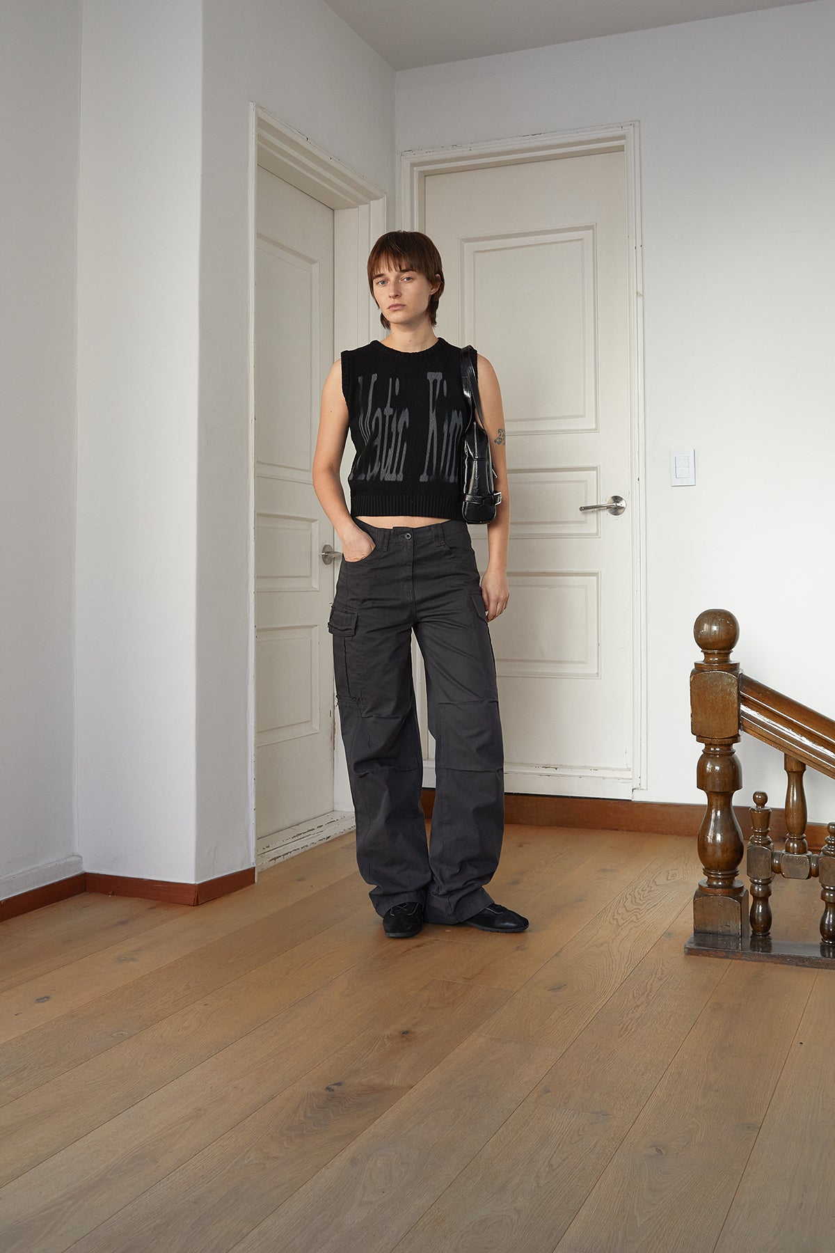 Matin Kim - Big Logo Printing Knit Vest (Black) product image 6 | TRAB K-Fashion Australia