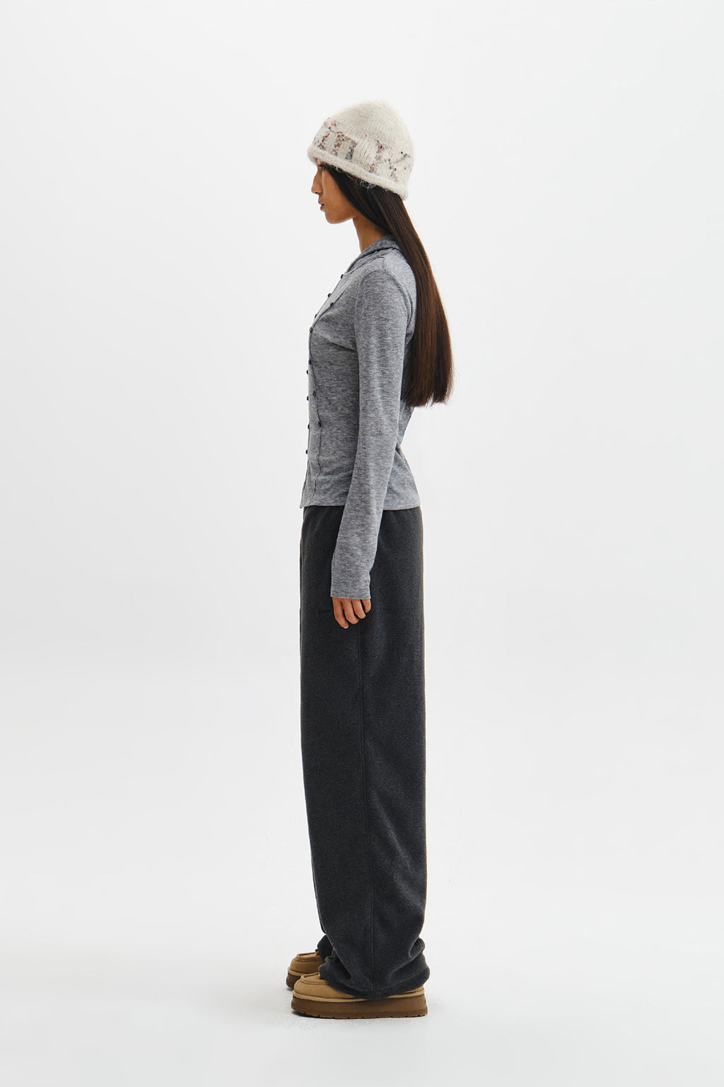 Matin Kim - Double Layer Button Hood Top (Grey) product image 9 | TRAB K-Fashion Australia