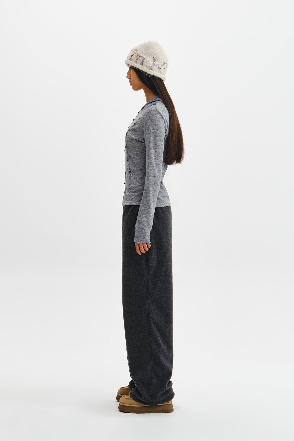 Matin Kim - Double Layer Button Hood Top (Grey) product image 9 | TRAB K-Fashion Australia